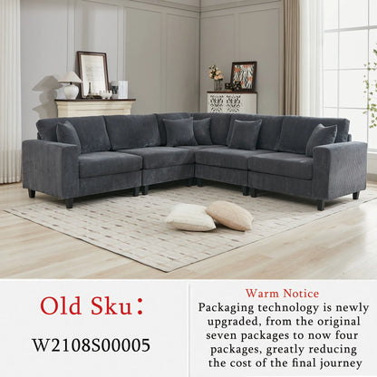 Modular Sectional Sofa, Deep Seat Corduroy Couch, Dark Gray