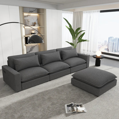 Comfy Sectional Cloud Couch, Chenille Sofa with Ottoman, Grey