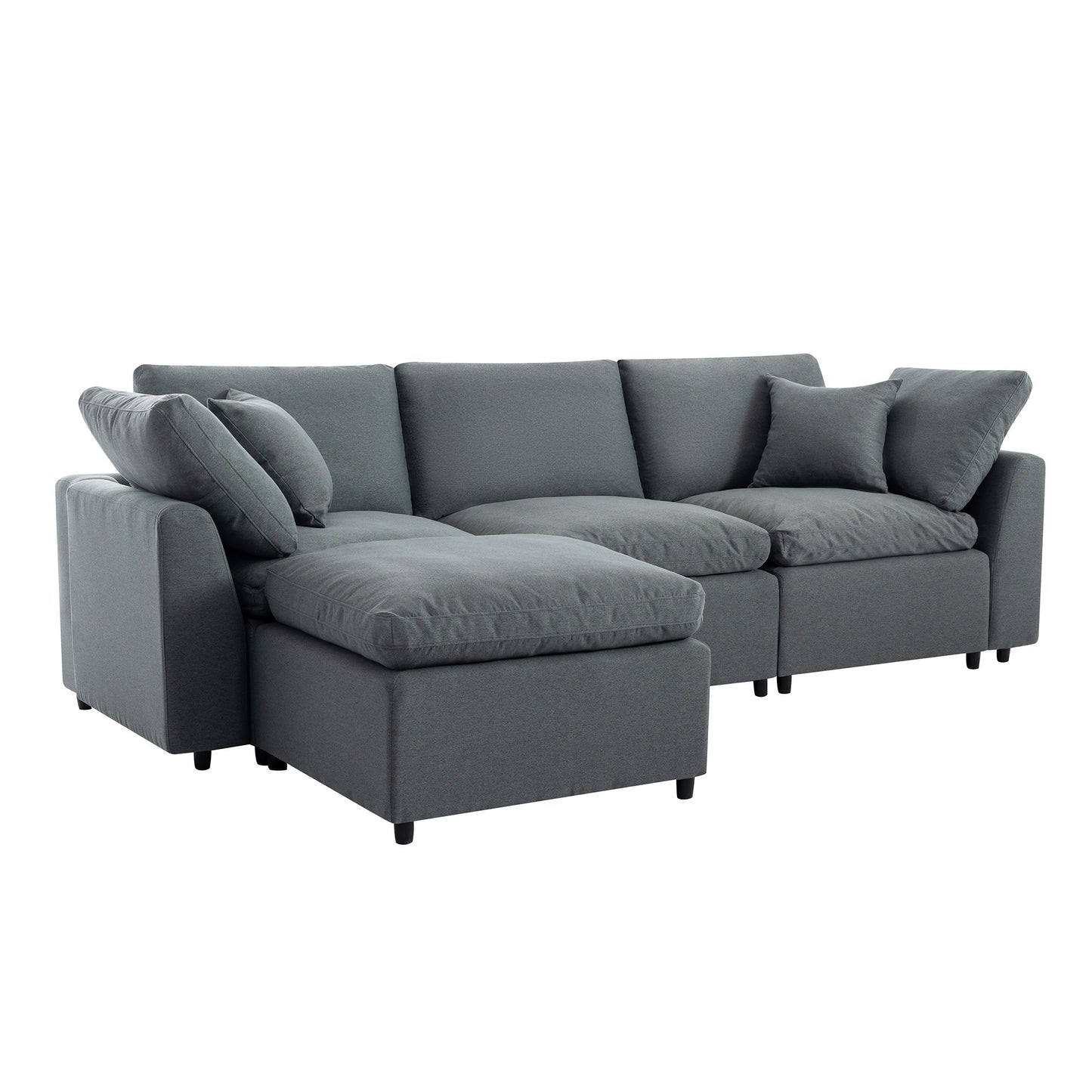 Louie Grey Sectional Couch, Sofa with Ottoman