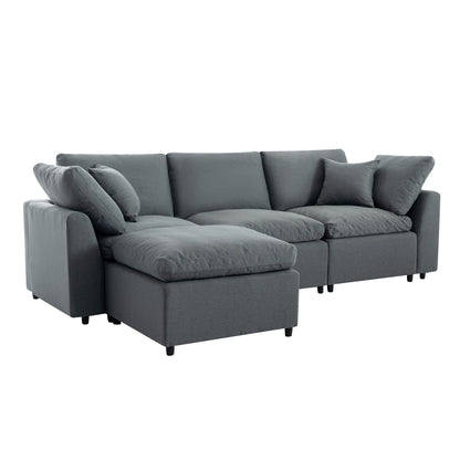 Louie Grey Sectional Couch, Sofa with Ottoman