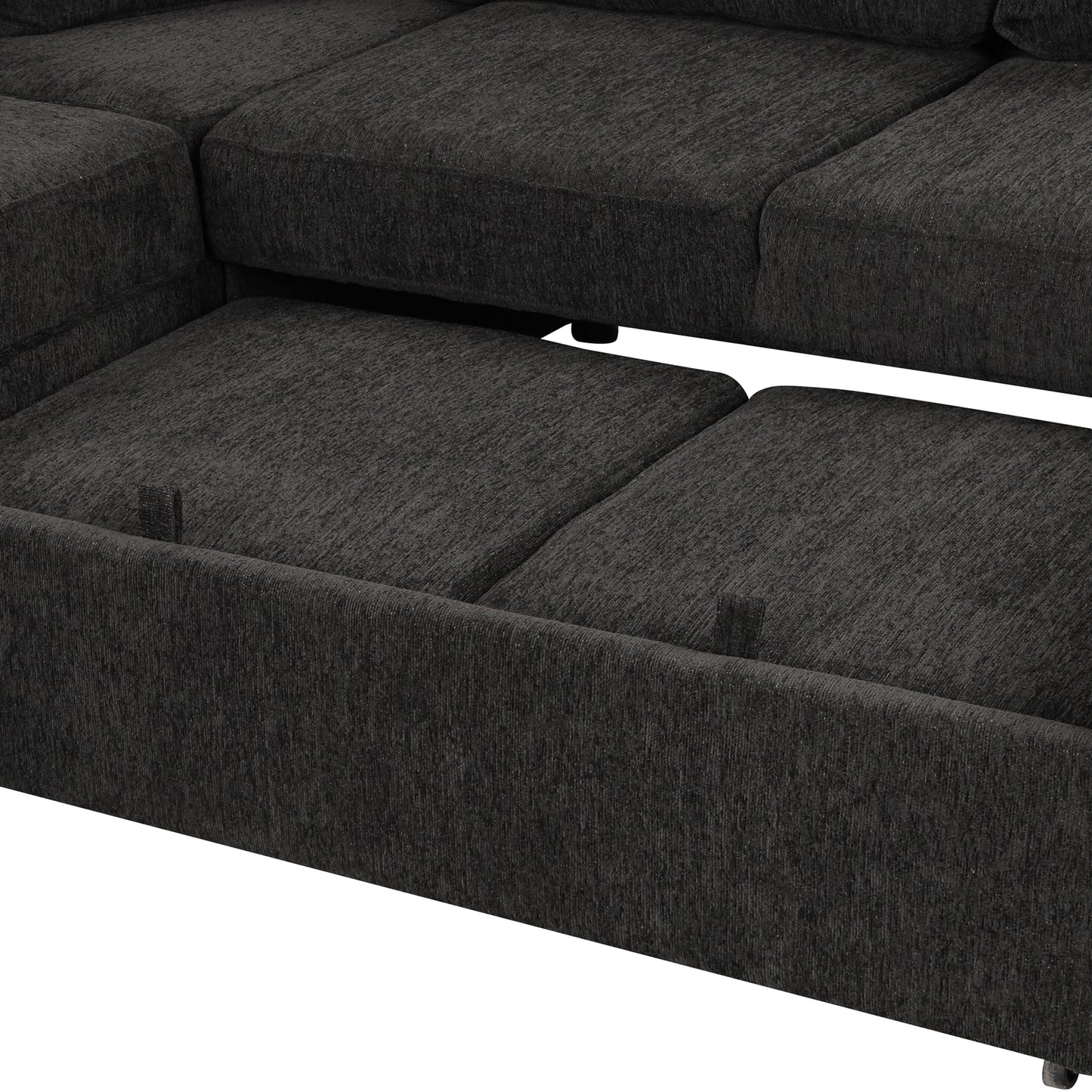 Louie Sectional Sleeper Sofa, Couch with Chaise and Storage - Black