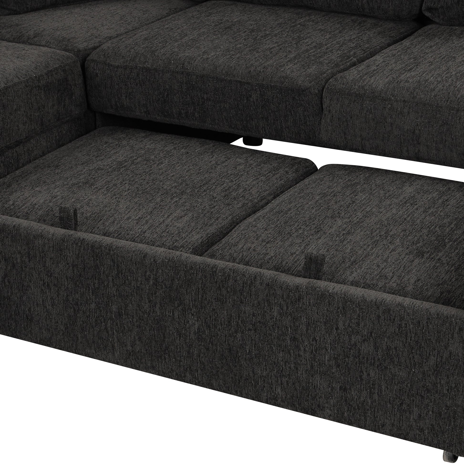 Louie Sectional Sleeper Sofa, Couch with Chaise and Storage - Black