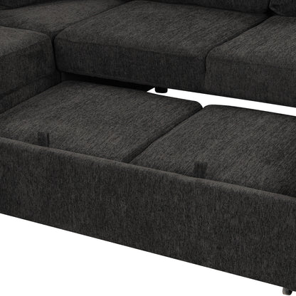 Louie Sectional Sleeper Sofa, Couch with Chaise and Storage - Black