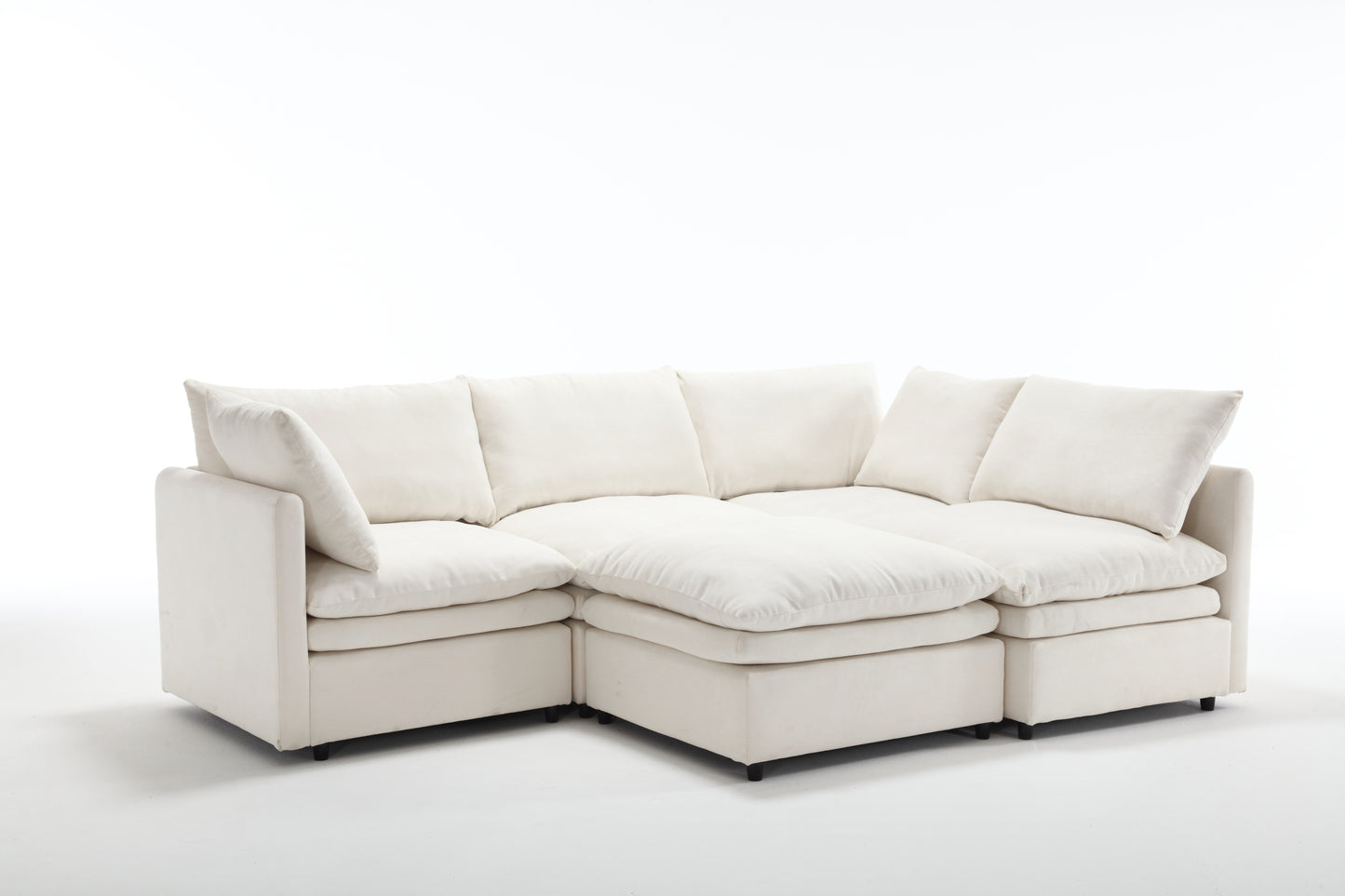 Modular Cloud Couch, U Shaped Sectional Sofa with Ottoman, Beige