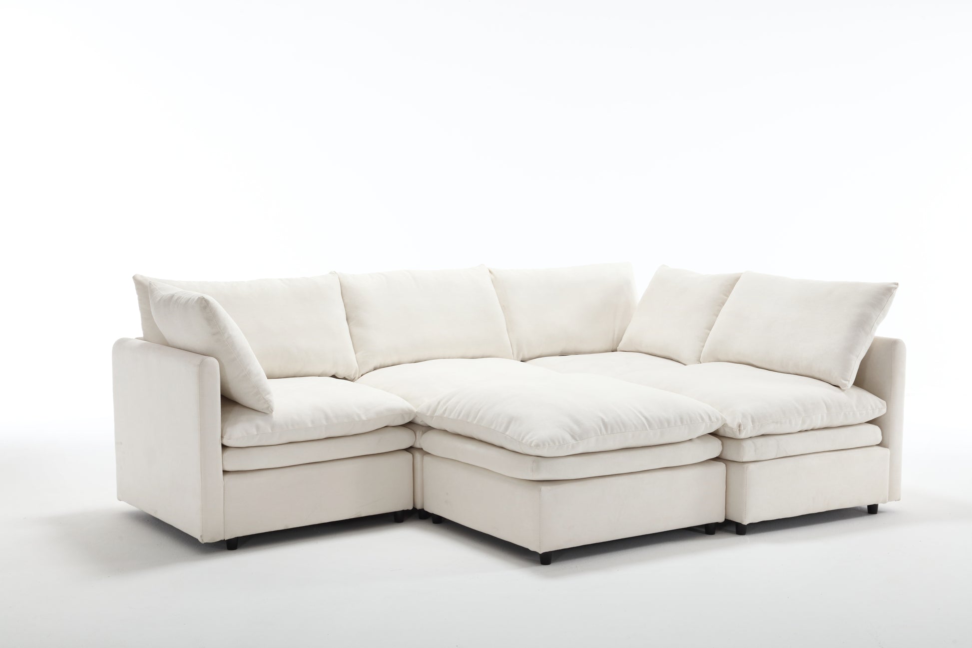 Modular Cloud Couch, U Shaped Sectional Sofa with Ottoman, Beige