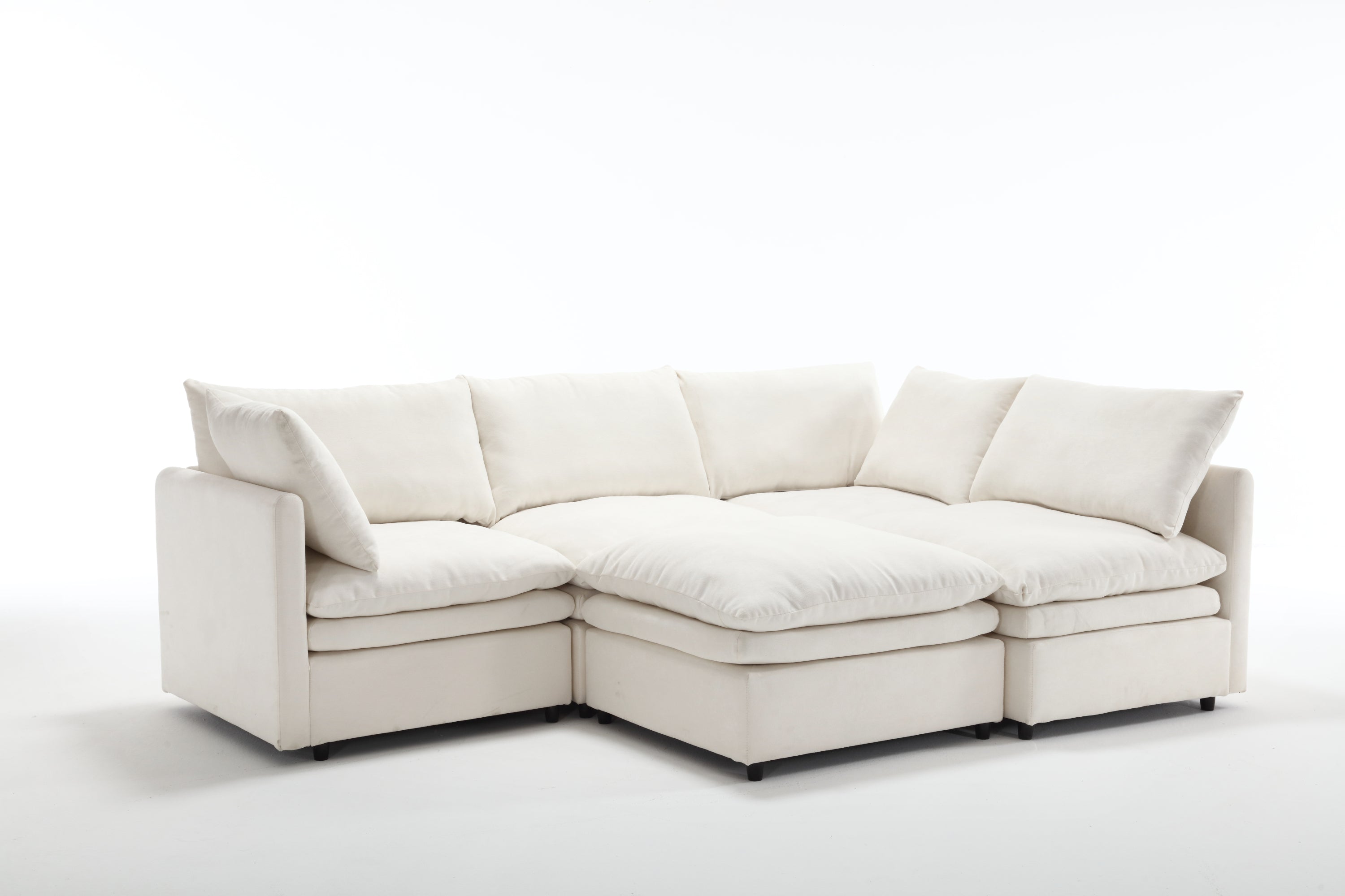 Modular Cloud Couch, U Shaped Sectional Sofa with Ottoman, Beige