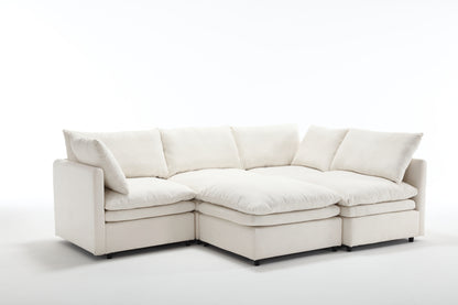 Modular Cloud Couch, U Shaped Sectional Sofa with Ottoman, Beige