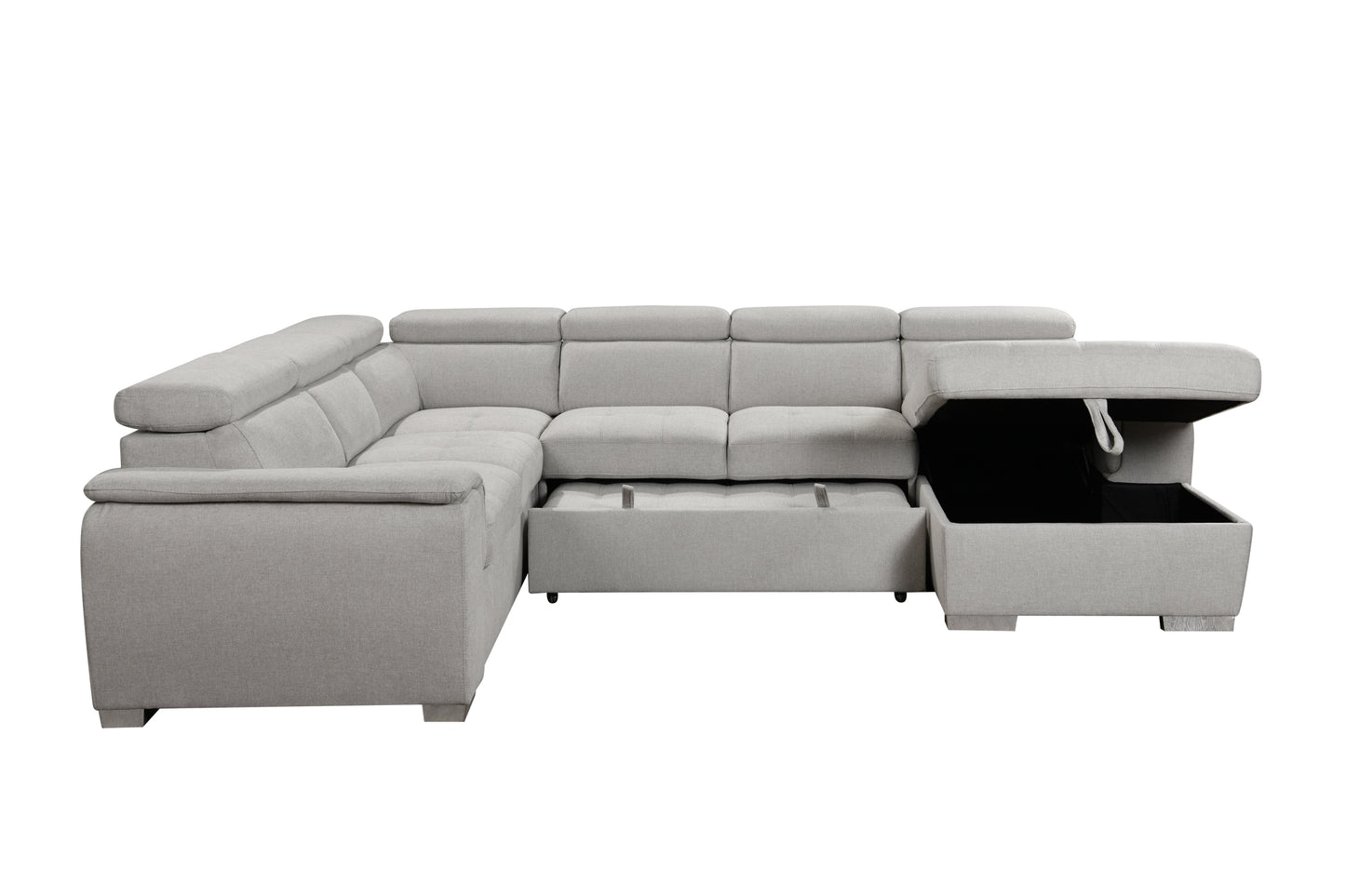 U Shaped 7-seat Sectional with Sofa Bed and Storage Chaise for Living Room - Beige, Gray