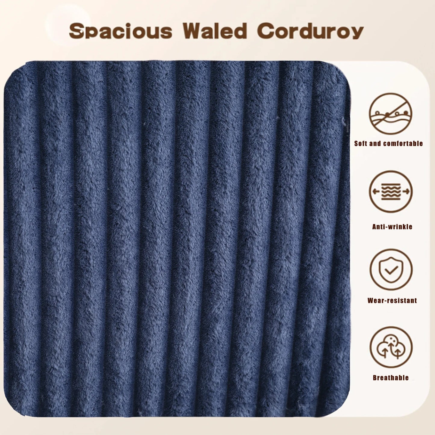 Modular U Shaped Sectional, Corduroy Couch with Double Chaise, Blue