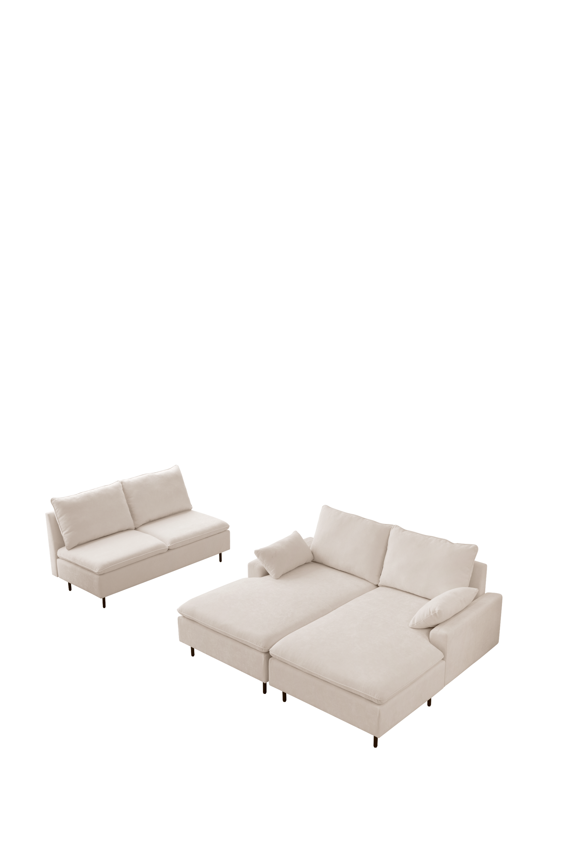 Modern U-Shaped Beige Sectional Sofa, Double Chaise Couch, Beige