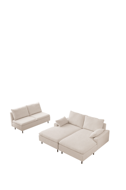 Modern U-Shaped Beige Sectional Sofa, Double Chaise Couch, Beige