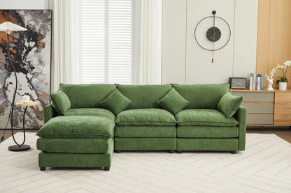 3 Seater Sofa, L Shaped Couch with Ottoman, Beige/Gray/Green