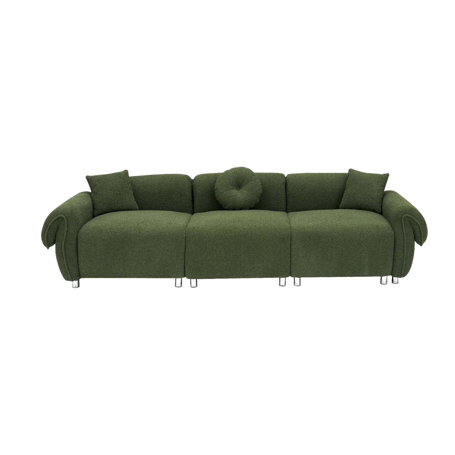 3 Seater Sofa, Plush Upholstered Teddy Velvet Couch, Green