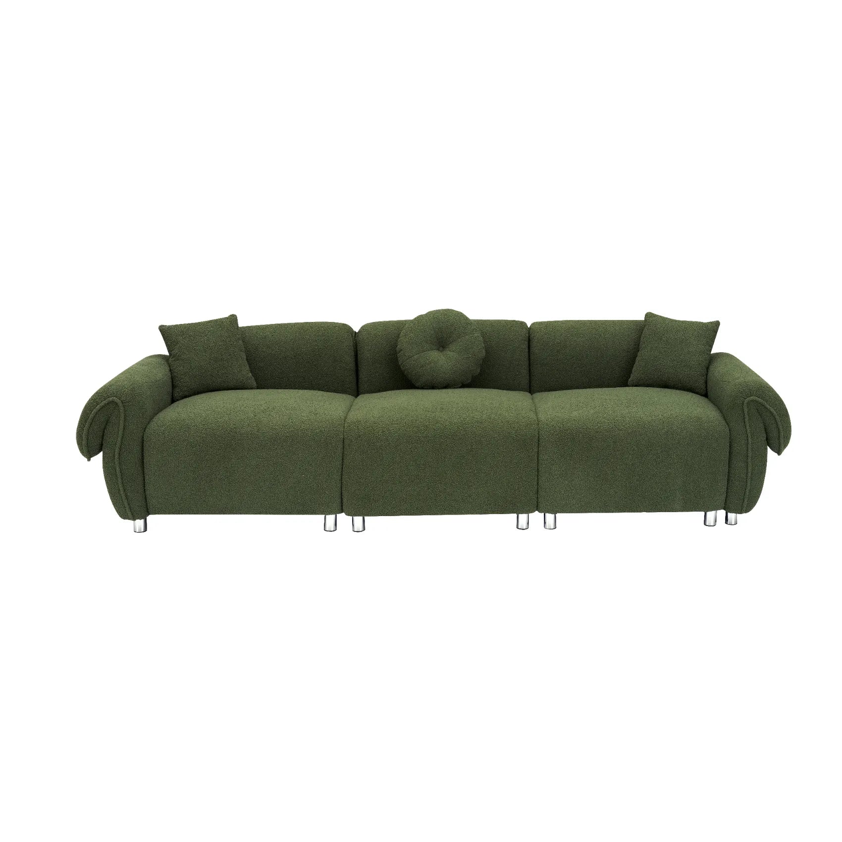 3 Seater Sofa, Plush Upholstered Teddy Velvet Couch, Green