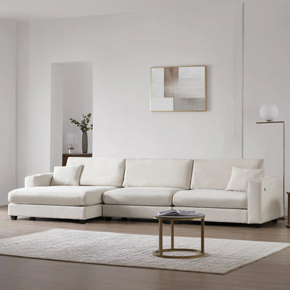 Deep Seat Corduroy Sofa, Large Sectional Couch with Chaise, Beige