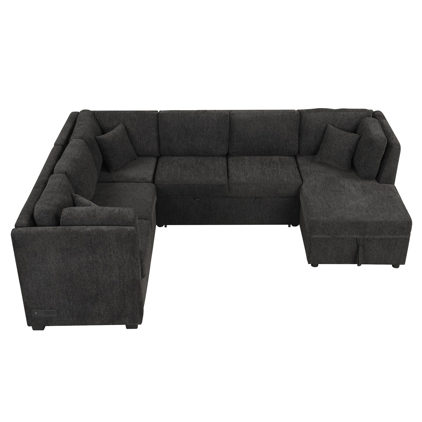 Louie Sectional Sleeper Sofa, Couch with Chaise and Storage - Black