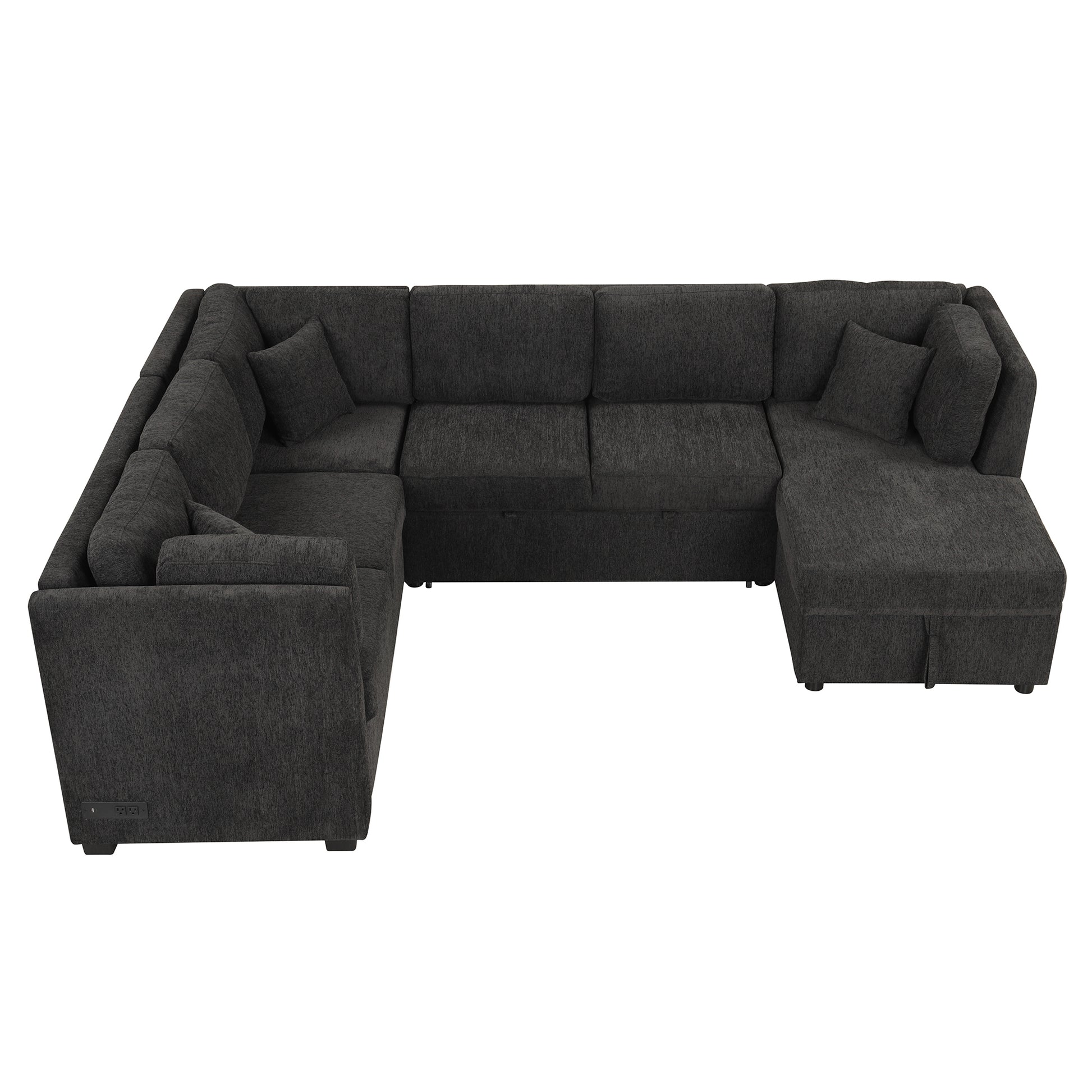 Louie Sectional Sleeper Sofa, Couch with Chaise and Storage - Black