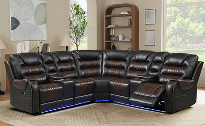 Luxury Reclining Sofa, Corner Sectional Couch Recliner, Brown