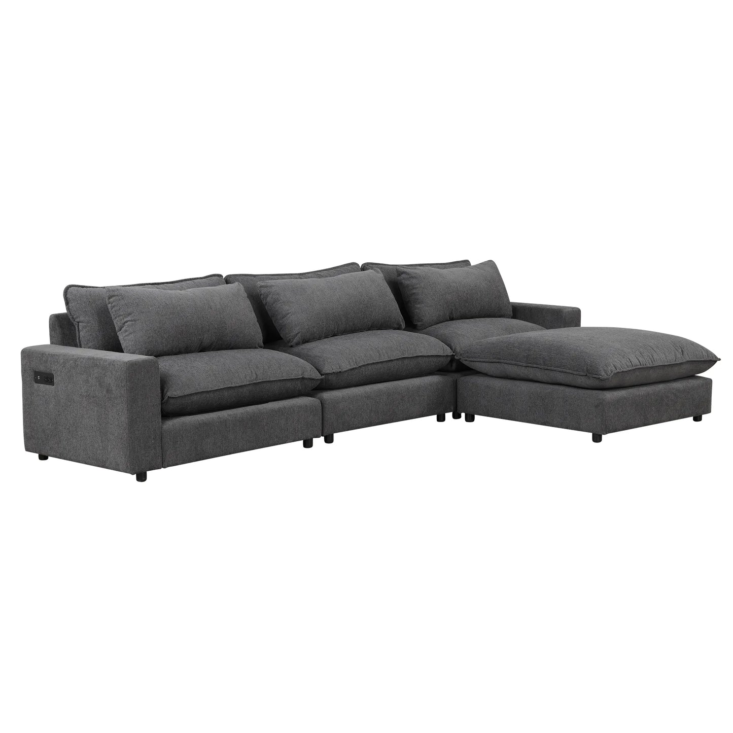 Comfy Sectional Cloud Couch, Chenille Sofa with Ottoman, Grey
