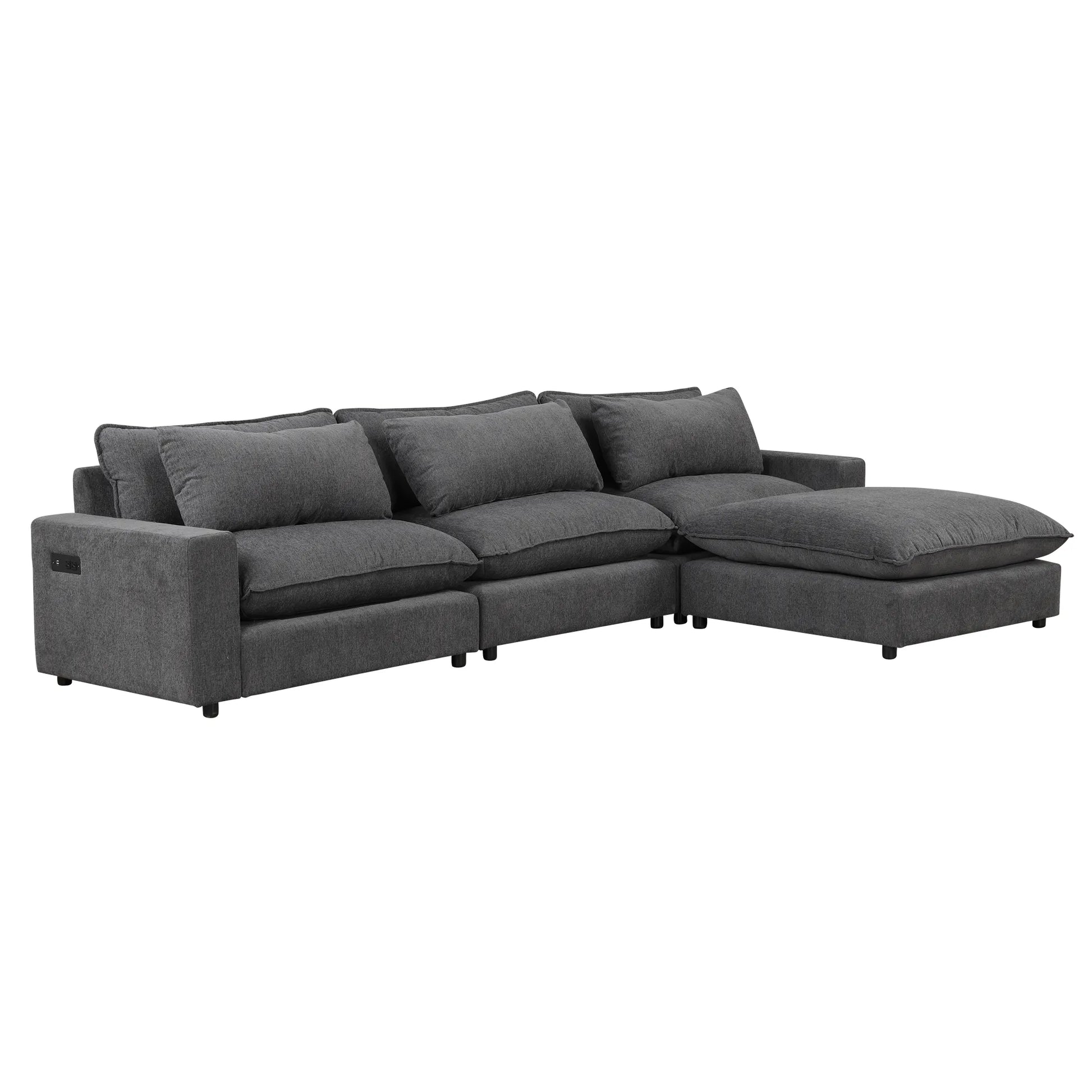 Comfy Sectional Cloud Couch, Chenille Sofa with Ottoman, Grey