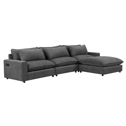 Comfy Sectional Cloud Couch, Chenille Sofa with Ottoman, Grey