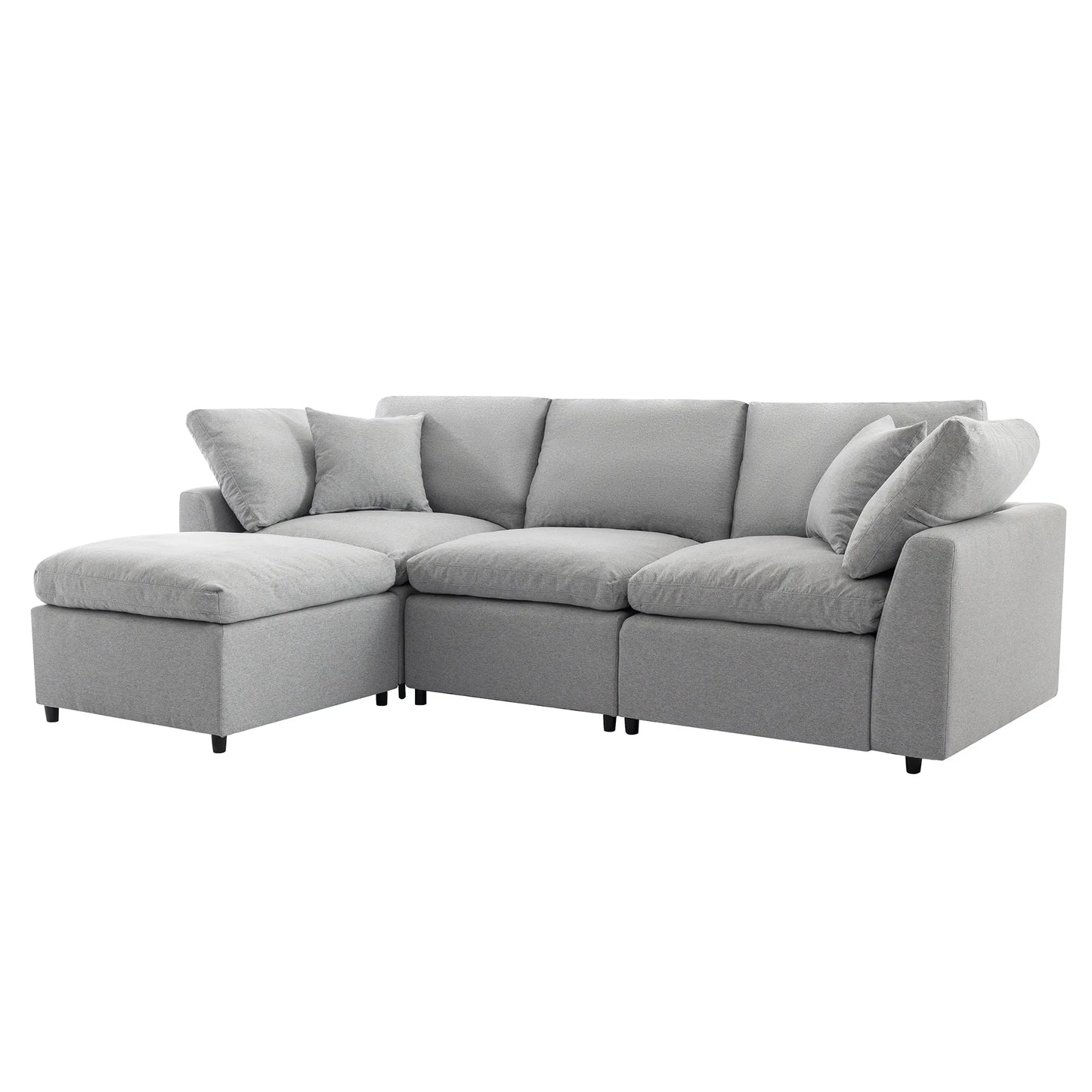Louie Grey Sectional Couch, Sofa with Ottoman