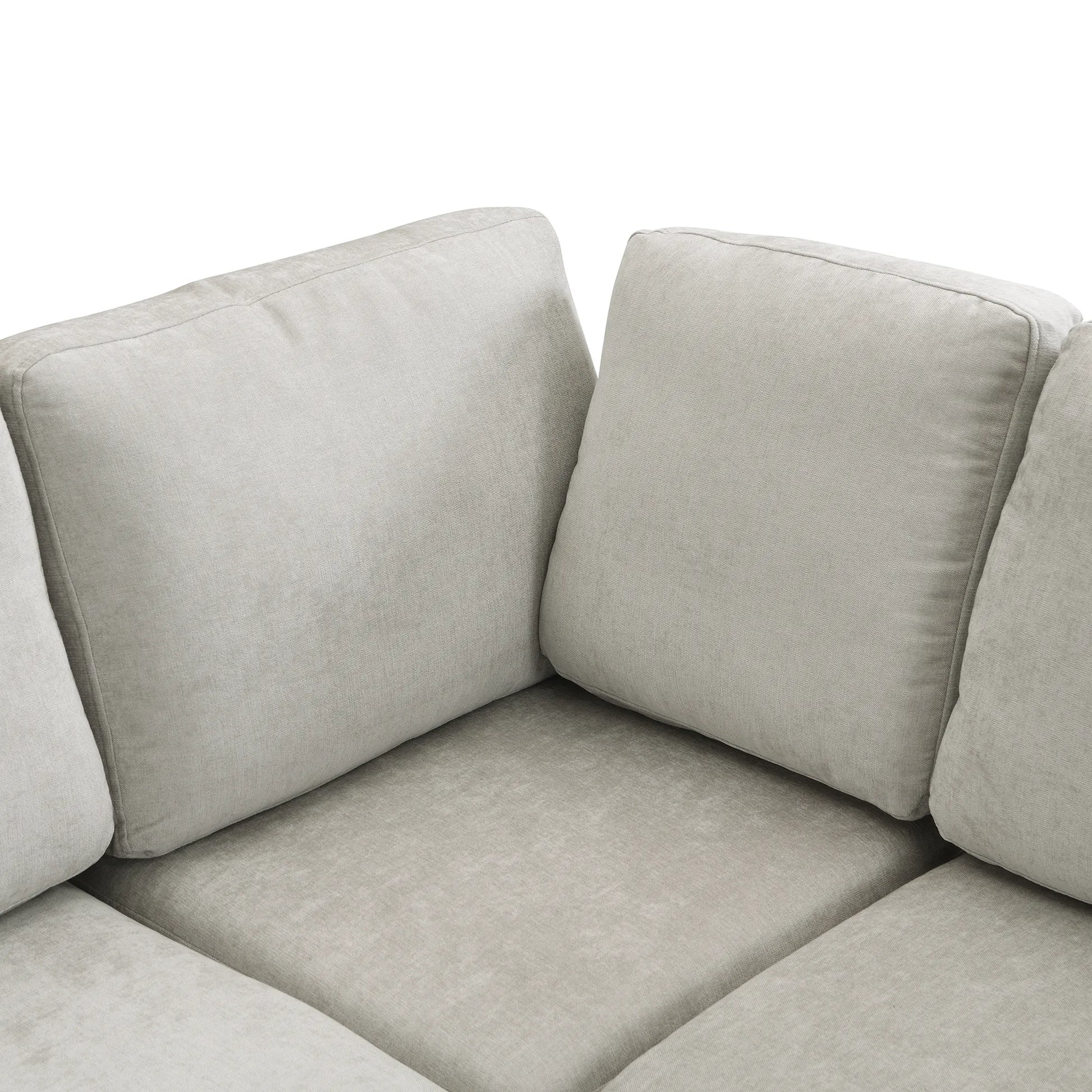 U Shaped Couch, Chenille Sectional Sofa with Ottoman, Grey