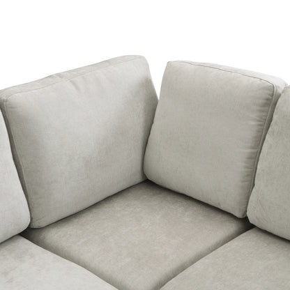 U Shaped Couch, Chenille Sectional Sofa with Ottoman, Grey