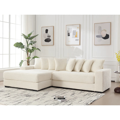 L Shaped Corduroy Couch, Plush Chaise Lounge Sofa, Beige