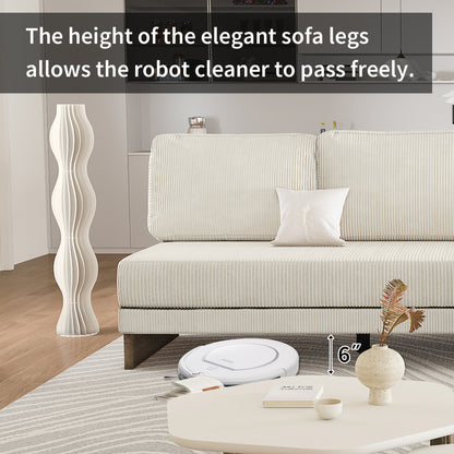 Corduroy Couch, Modern L Shaped Sectional Sofa with Reversible Chaise, Beige