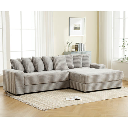 L Shaped Corduroy Couch, Plush Chaise Lounge Sofa, Gray