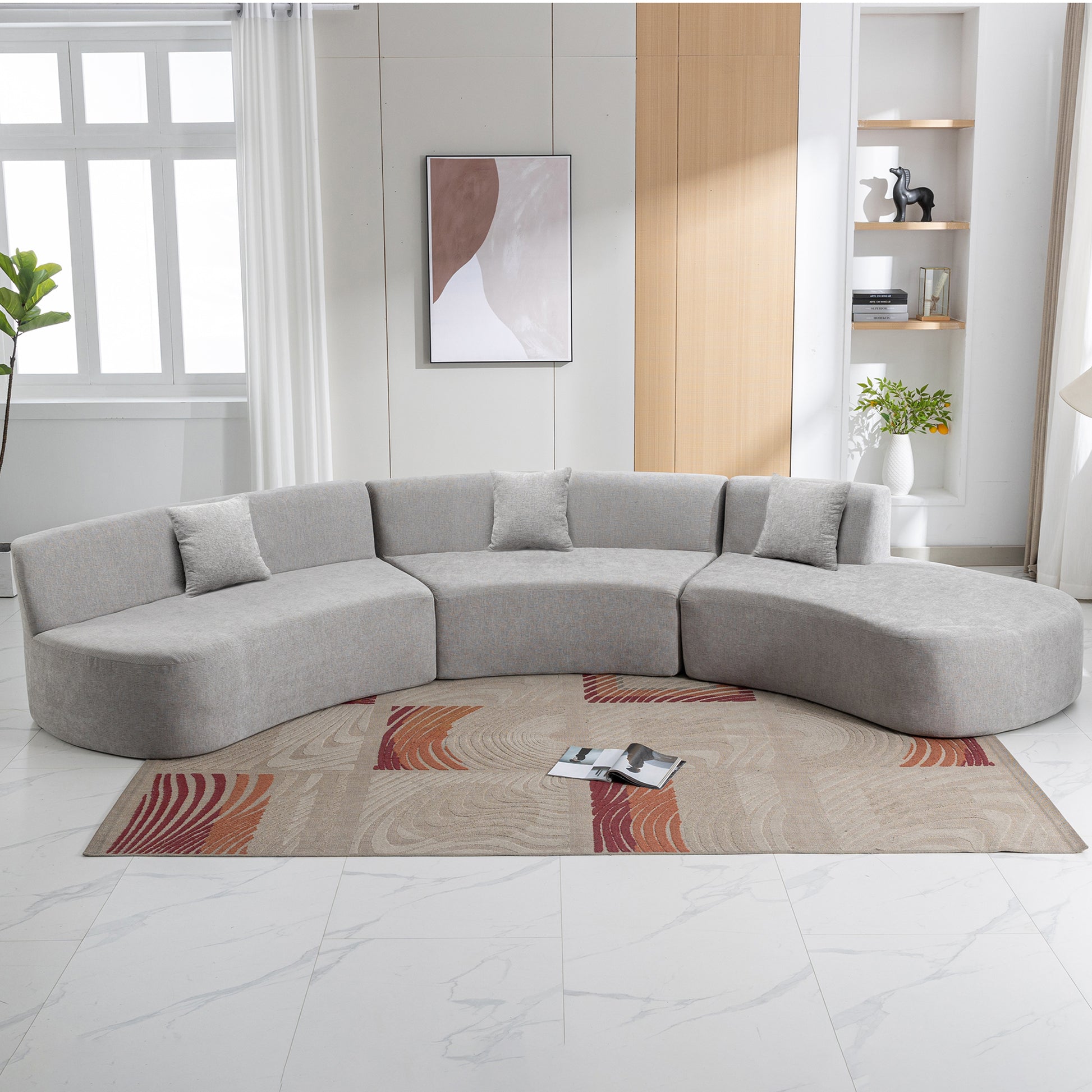 Curved Sofa, Modern Large Sectional Couch - Gray