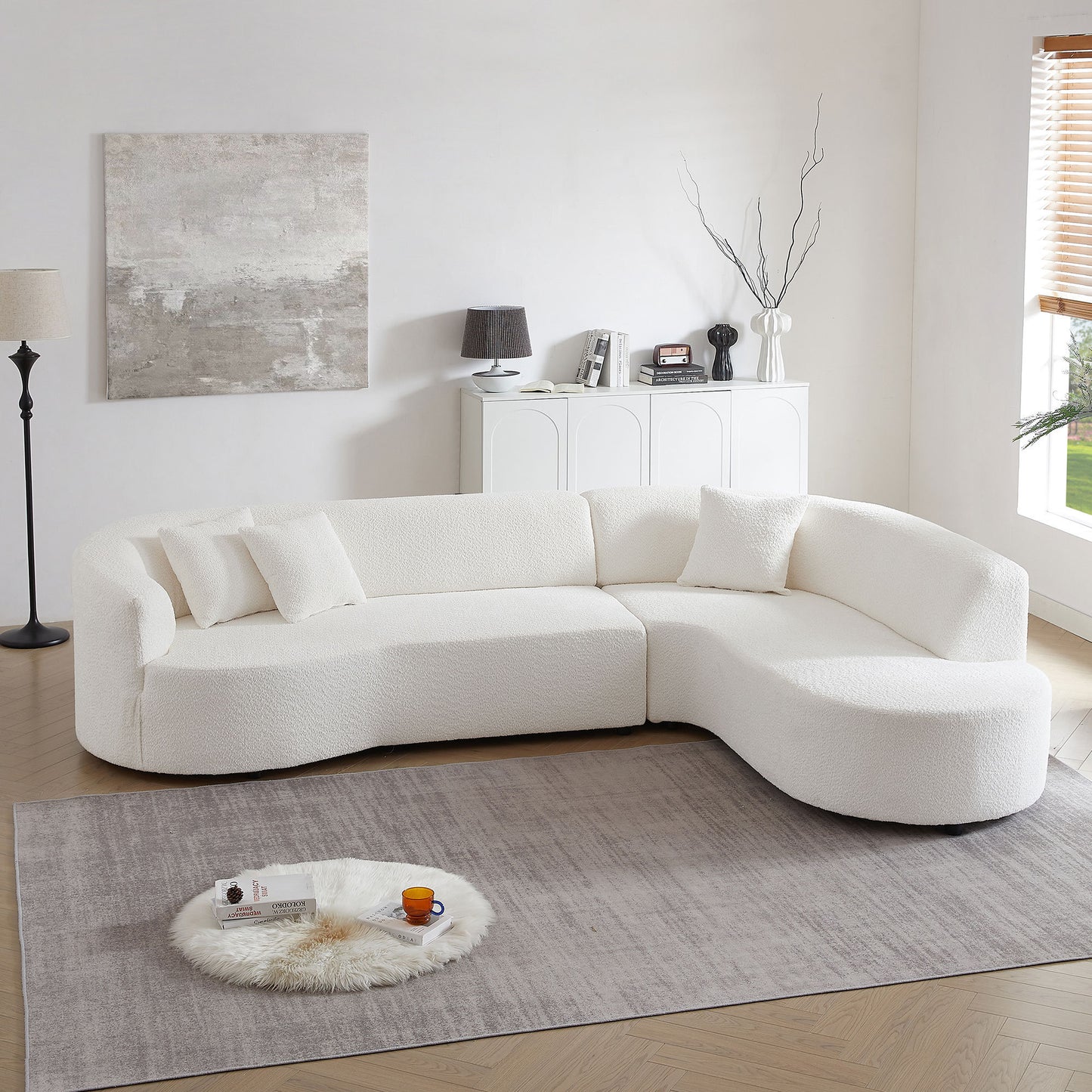 Luxury Curved Sofa, White Sectional Couch with Chaise