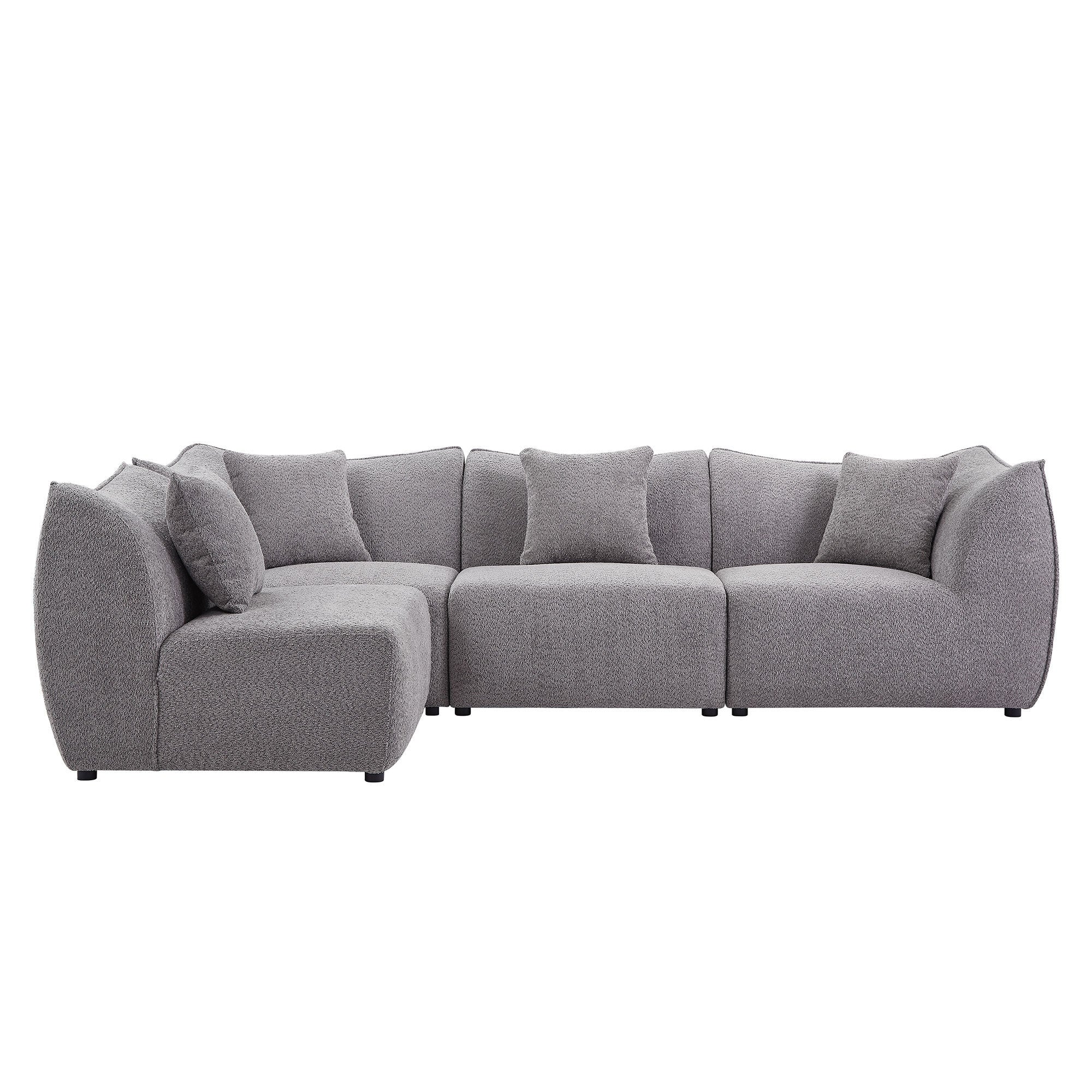 Grey Sectional Couch, Sofa L Shape, Comfy Teddy Fleece