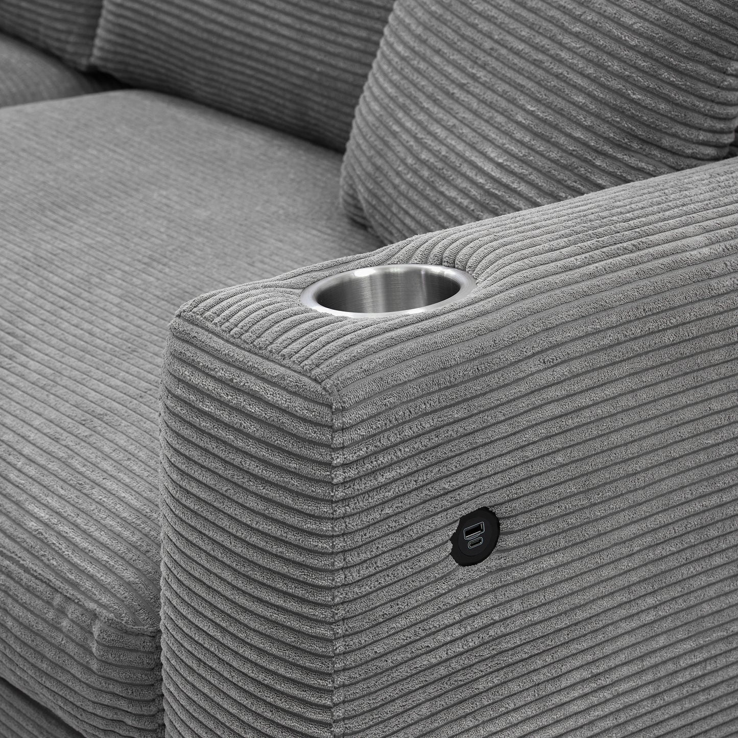 Deep Seat Corduroy Sofa, Large Sectional Couch with Chaise, Gray