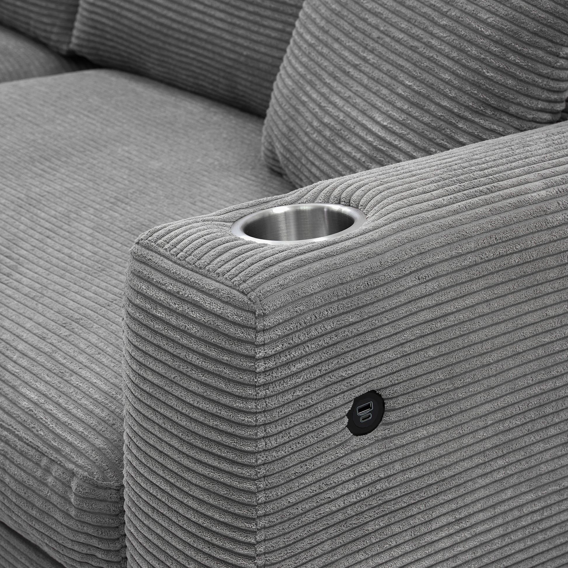 Deep Seat Corduroy Sofa, Large Sectional Couch with Chaise, Gray