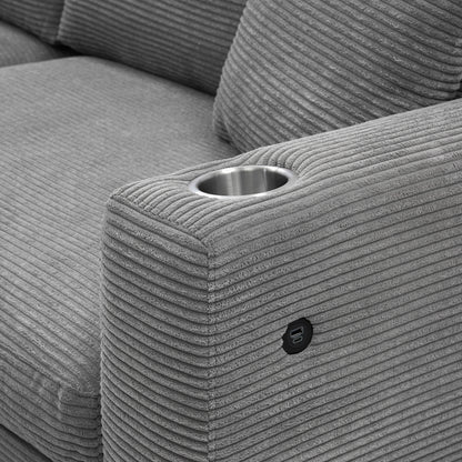 Deep Seat Corduroy Sofa, Large Sectional Couch with Chaise, Gray