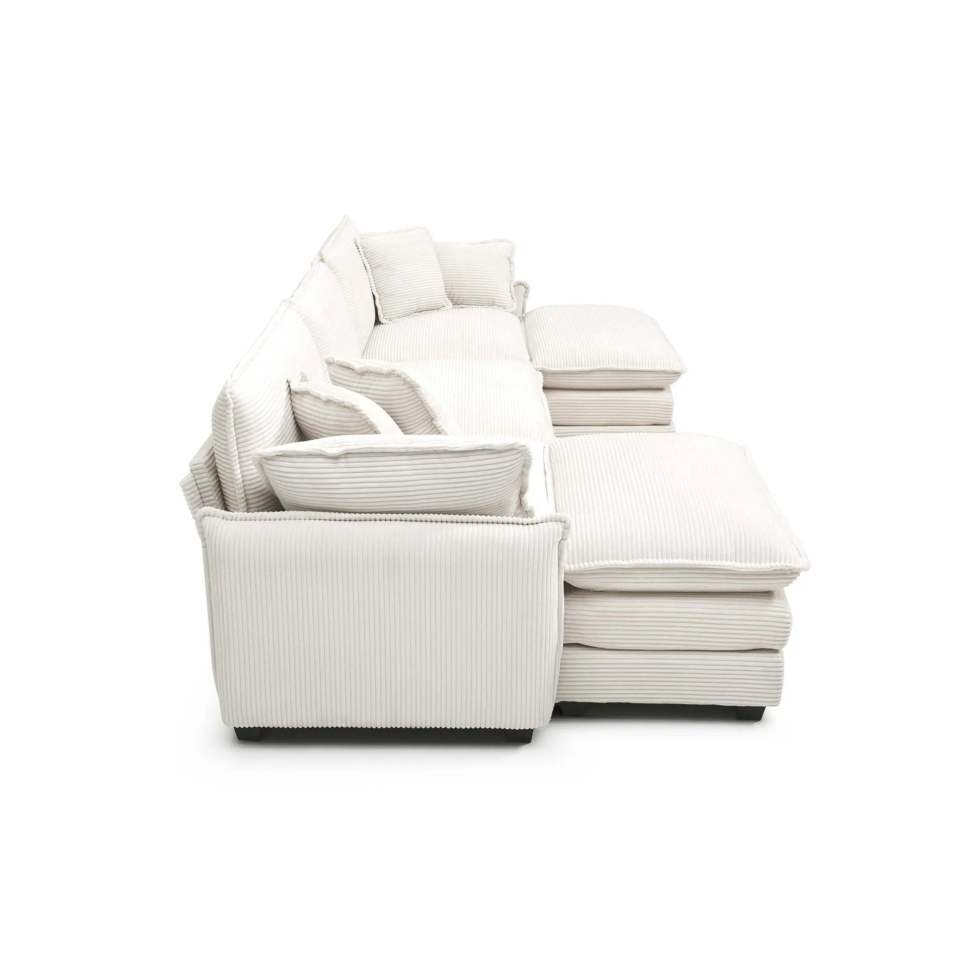 U Shape Sectional Cloud Sofa, Plush Corduroy Couch with Ottoman, Beige