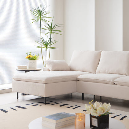 Modern U-Shaped Beige Sectional Sofa, Double Chaise Couch, Beige