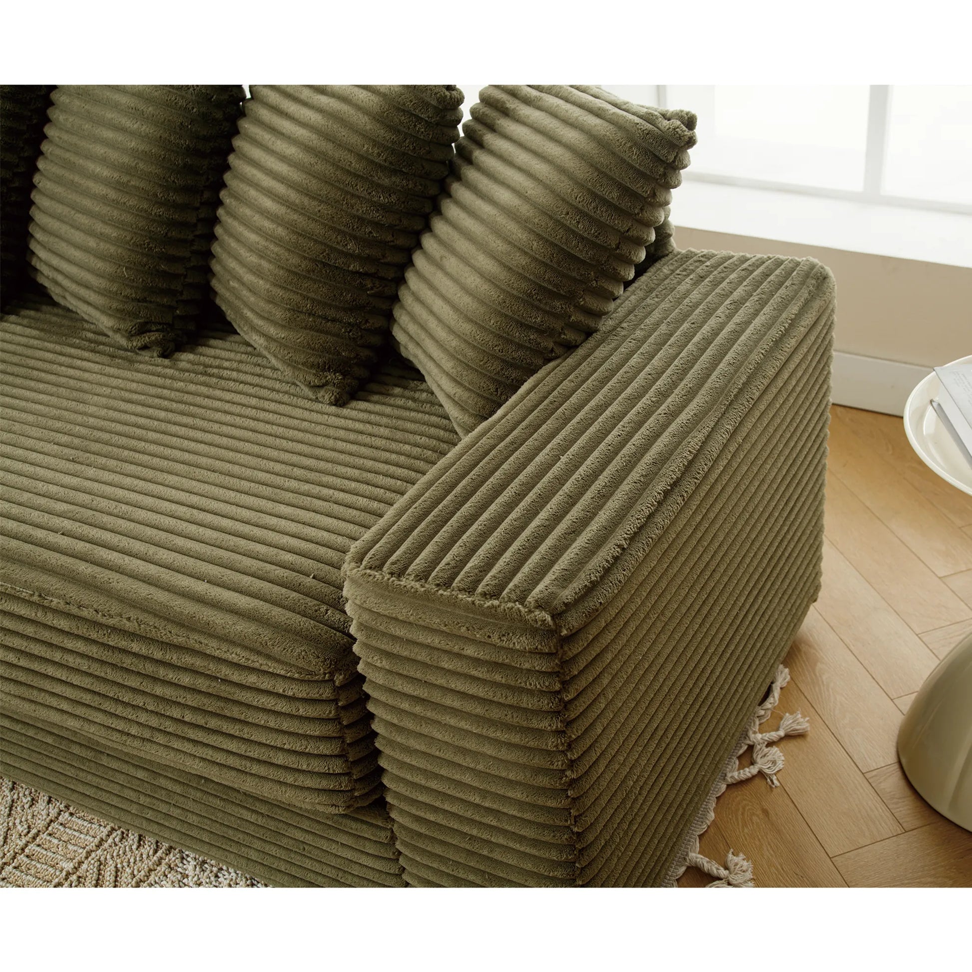 L Shaped Corduroy Couch, Plush Chaise Lounge Sofa, Green