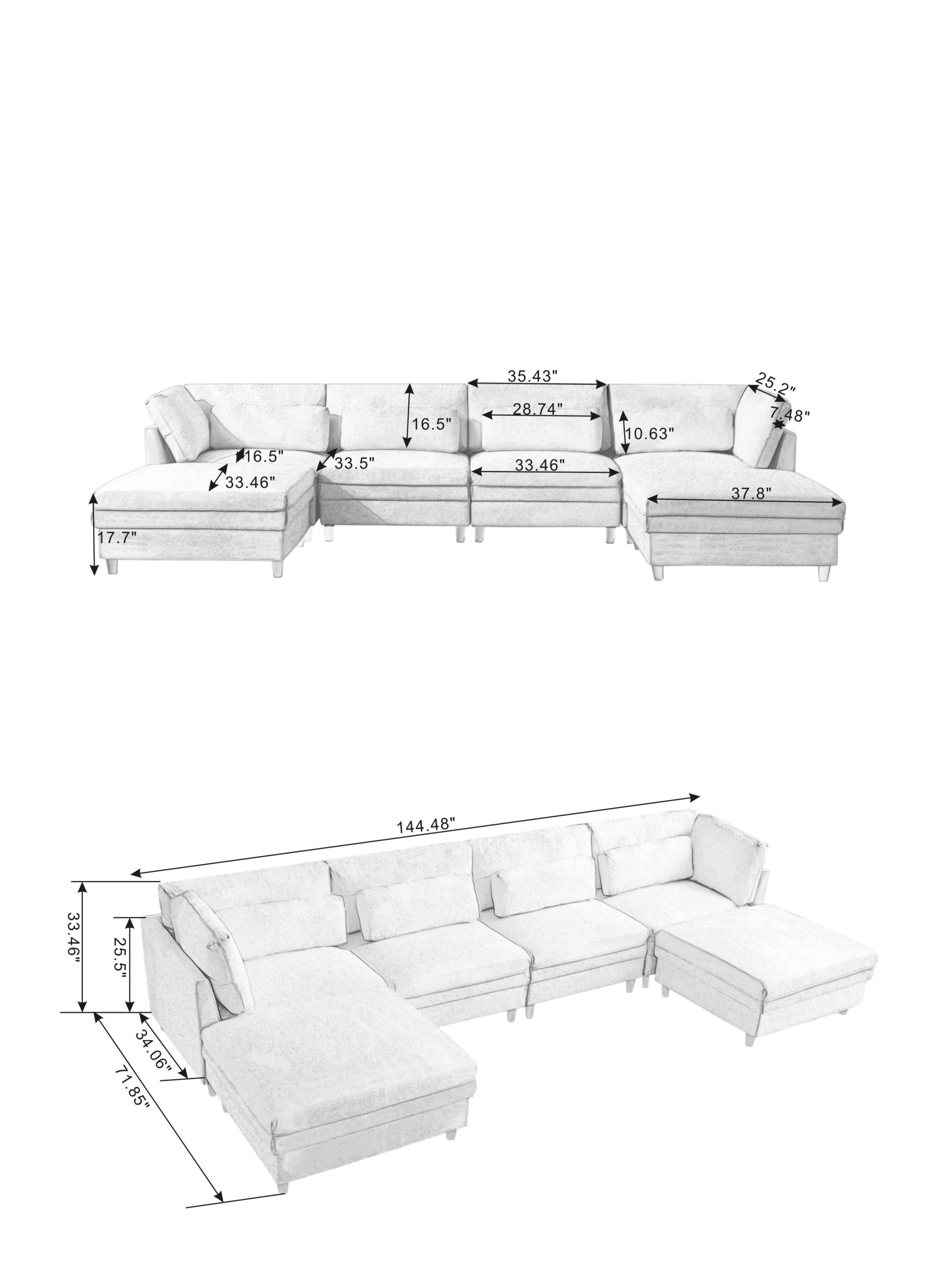 U Shaped Sectional, Sofa with Chaise Lounge - Dark Gray