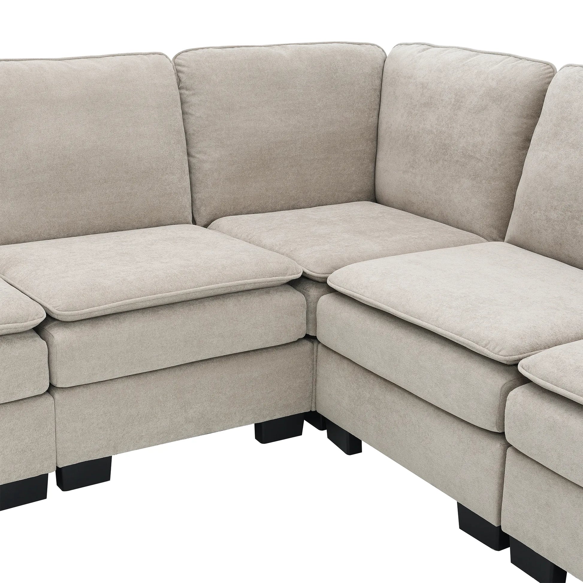 Corner Sectional Sofa, L-Shaped Comfy Couch, Khaki