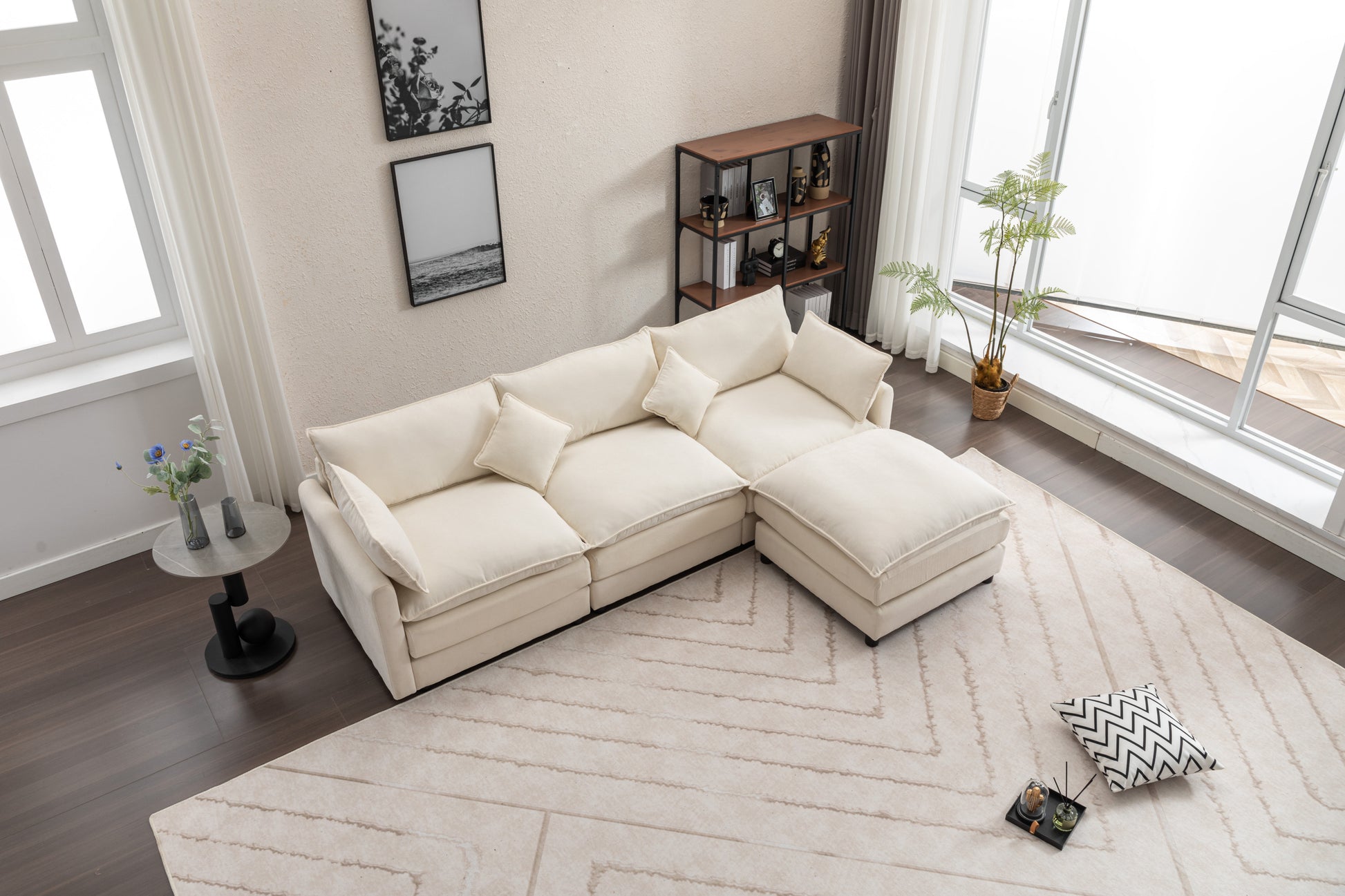 Louie Sofa L Shape, Modular Couch with Ottoman - Beige