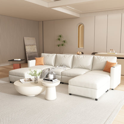 Large Sectional Couch with Storage, Sofa with Chaise- Beige