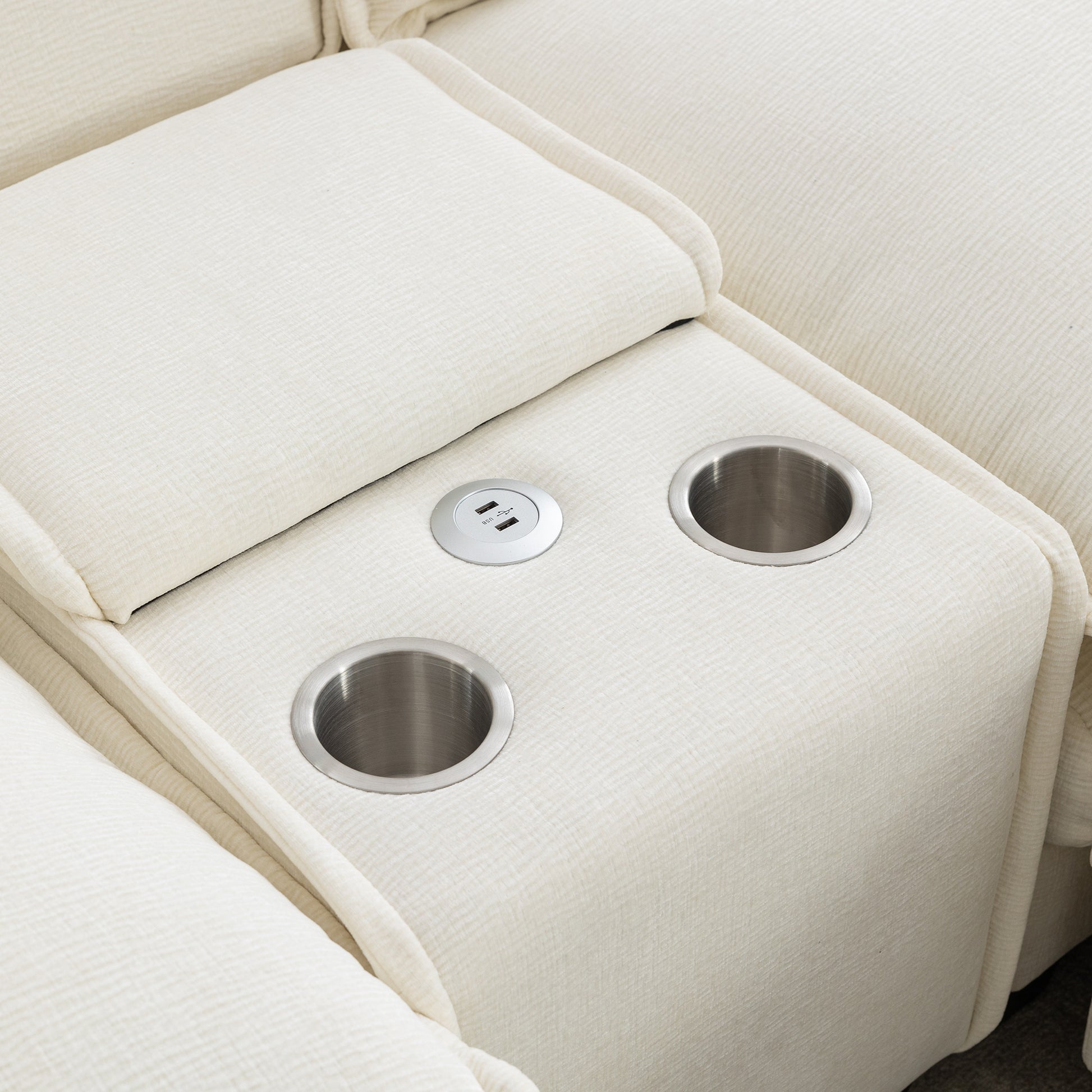 Plush Couch, Deep Seat Couch with Ottomans, Beige