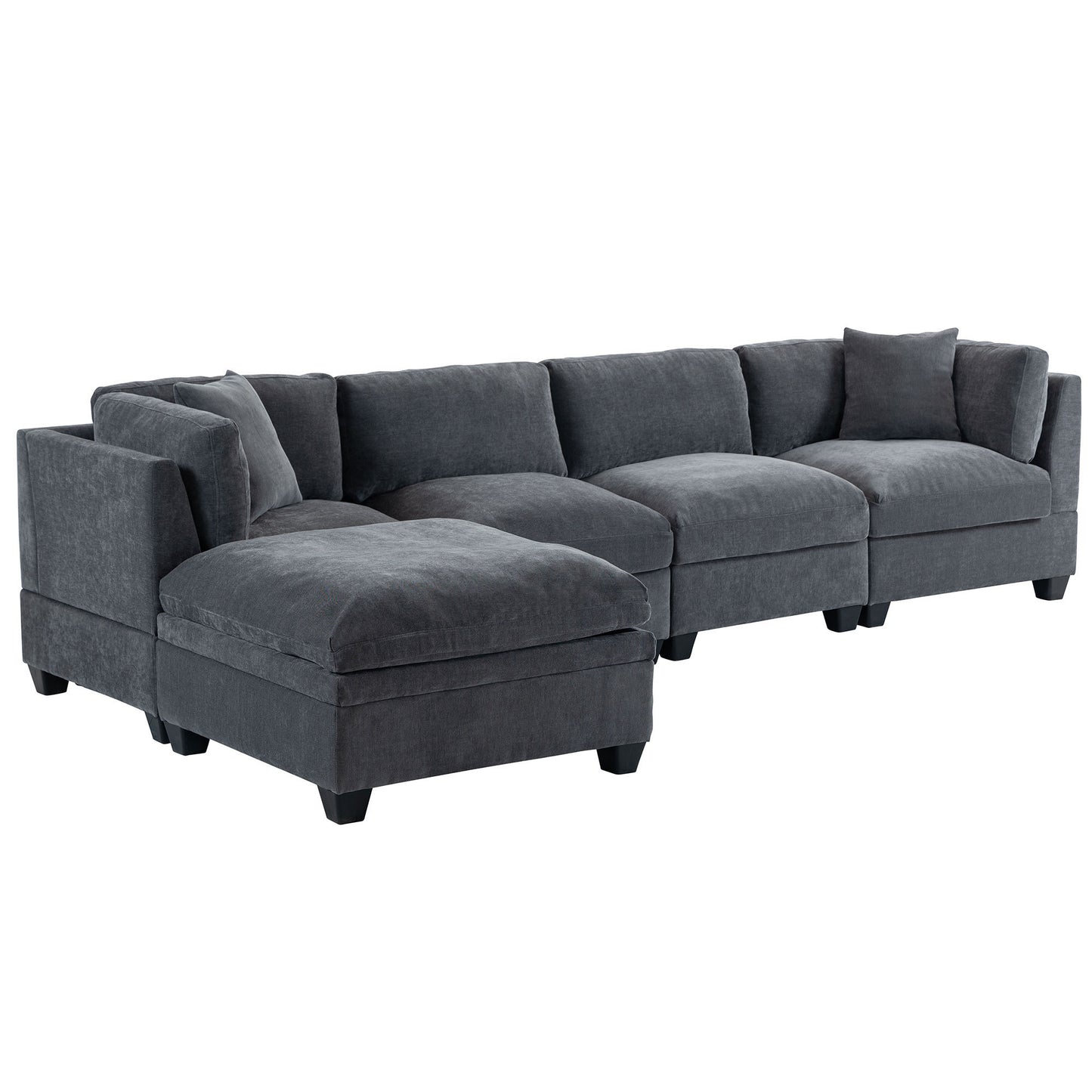 Modular Sofa with Removable Storage Ottoman, 5 Seat Sectional sofa with 2 Hidden Cup Holders
