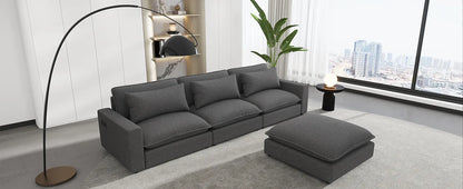 Comfy Sectional Cloud Couch, Chenille Sofa with Ottoman, Grey