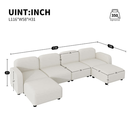 Modern U Shaped Sectional, Modular Comfy Couch with Ottoman, Beige
