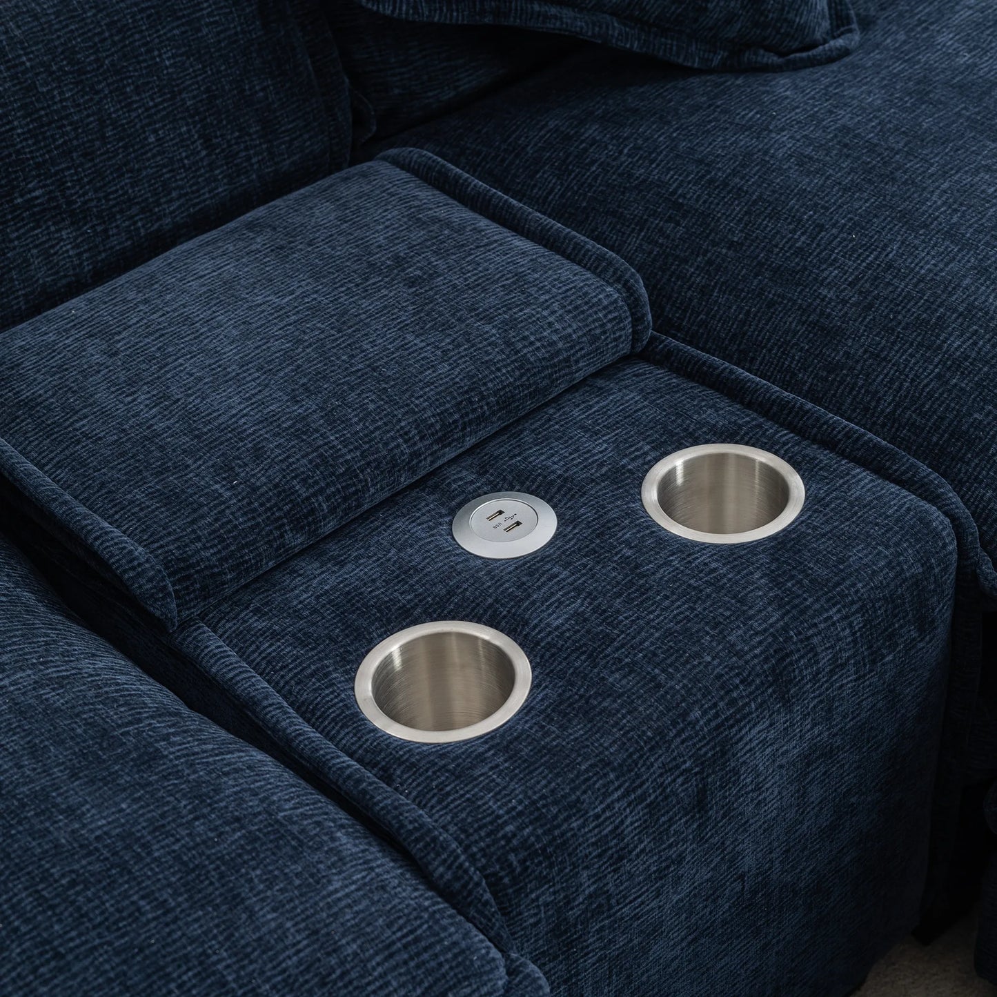Plush Couch, Deep Seat Couch with Ottomans, Blue