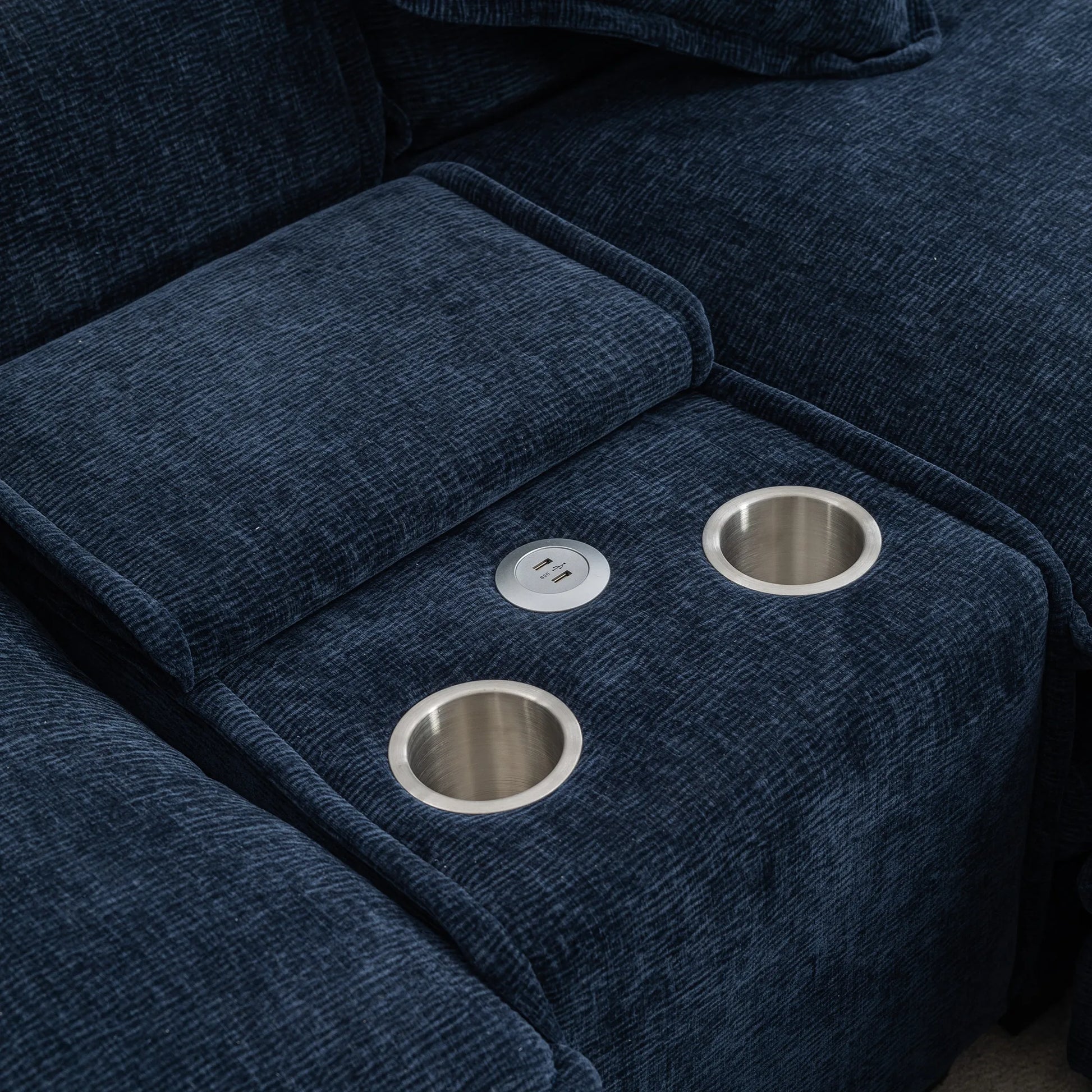 Plush Couch, Deep Seat Couch with Ottomans, Blue